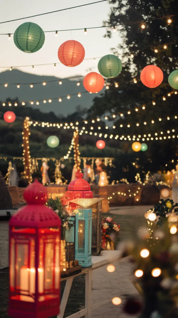 Bachelorette Party Themes - Colorful lanterns and fairy lights illuminate a festive outdoor celebration.