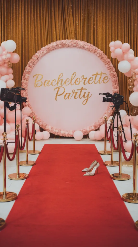 Bachelorette Party Themes - Hollywood style bachelorette party theme, with a red carpet and studio cameras.