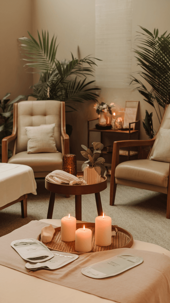 Bachelorette Party Themes - A serene spa setting with soft lighting, candles, and comfortable seating.
