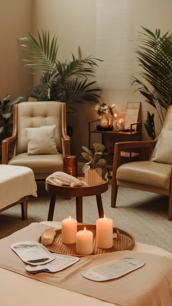 Bachelorette Party Themes - A serene spa setting with soft lighting, candles, and comfortable seating.