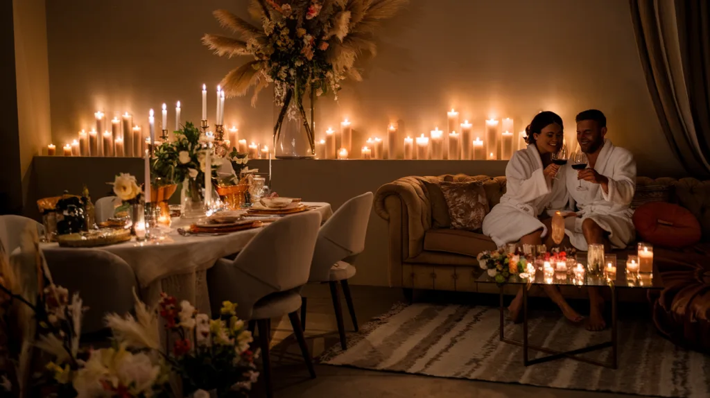 candlelit romantic dinner staycation home honeymoon