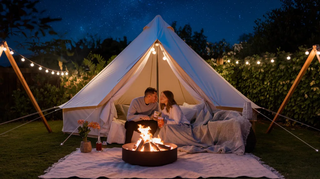 backyard glamping romantic staycation home honeymoon