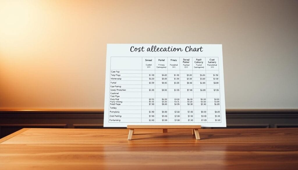 A celebration cost allocation chart presented in a clean, professional style. The chart is displayed on a wooden table, with a soft, warm lighting illuminating the scene. The background features a minimalist, neutral-toned wall, allowing the chart to be the focal point. The chart itself is rendered in a clear, legible font, showcasing various cost categories and their respective proportions in a visually appealing manner. The overall composition conveys a sense of organization, efficiency, and thoughtful wedding budget management. A celebration cost allocation chart presented in a clean, professional style. The chart is displayed on a wooden table, with a soft, warm lighting illuminating the scene. The background features a minimalist, neutral-toned wall, allowing the chart to be the focal point. The chart itself is rendered in a clear, legible font, showcasing various cost categories and their respective proportions in a visually appealing manner. The overall composition conveys a sense of organization, efficiency, and thoughtful wedding budget management.