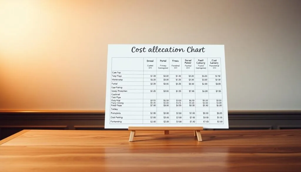 A celebration cost allocation chart presented in a clean, professional style. The chart is displayed on a wooden table, with a soft, warm lighting illuminating the scene. The background features a minimalist, neutral-toned wall, allowing the chart to be the focal point. The chart itself is rendered in a clear, legible font, showcasing various cost categories and their respective proportions in a visually appealing manner. The overall composition conveys a sense of organization, efficiency, and thoughtful wedding budget management. A celebration cost allocation chart presented in a clean, professional style. The chart is displayed on a wooden table, with a soft, warm lighting illuminating the scene. The background features a minimalist, neutral-toned wall, allowing the chart to be the focal point. The chart itself is rendered in a clear, legible font, showcasing various cost categories and their respective proportions in a visually appealing manner. The overall composition conveys a sense of organization, efficiency, and thoughtful wedding budget management.
