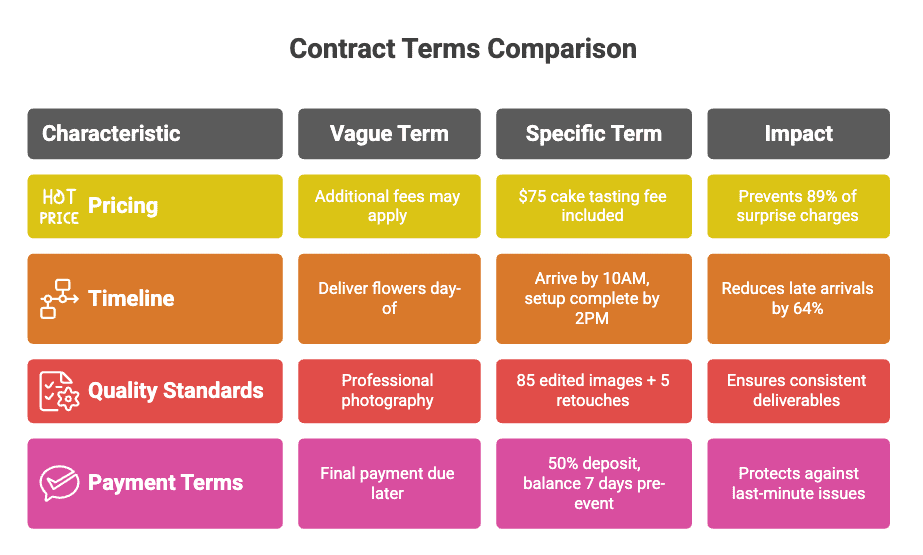 My wedding journey - vendor contract tips - contract term comparison